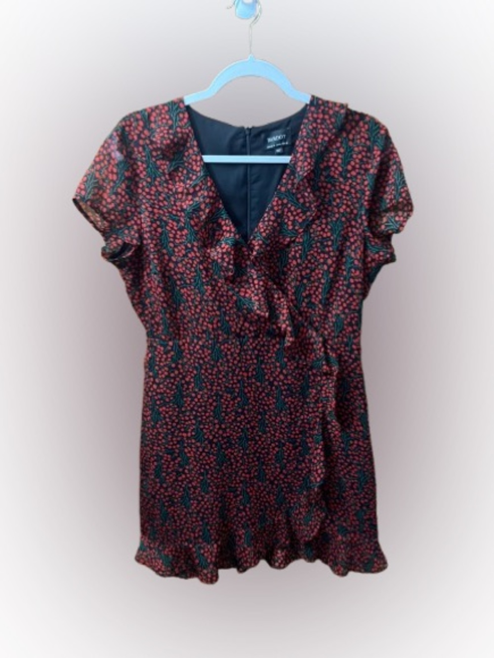 Bardot Faux Wrap Cherry Print Ruffle Dress